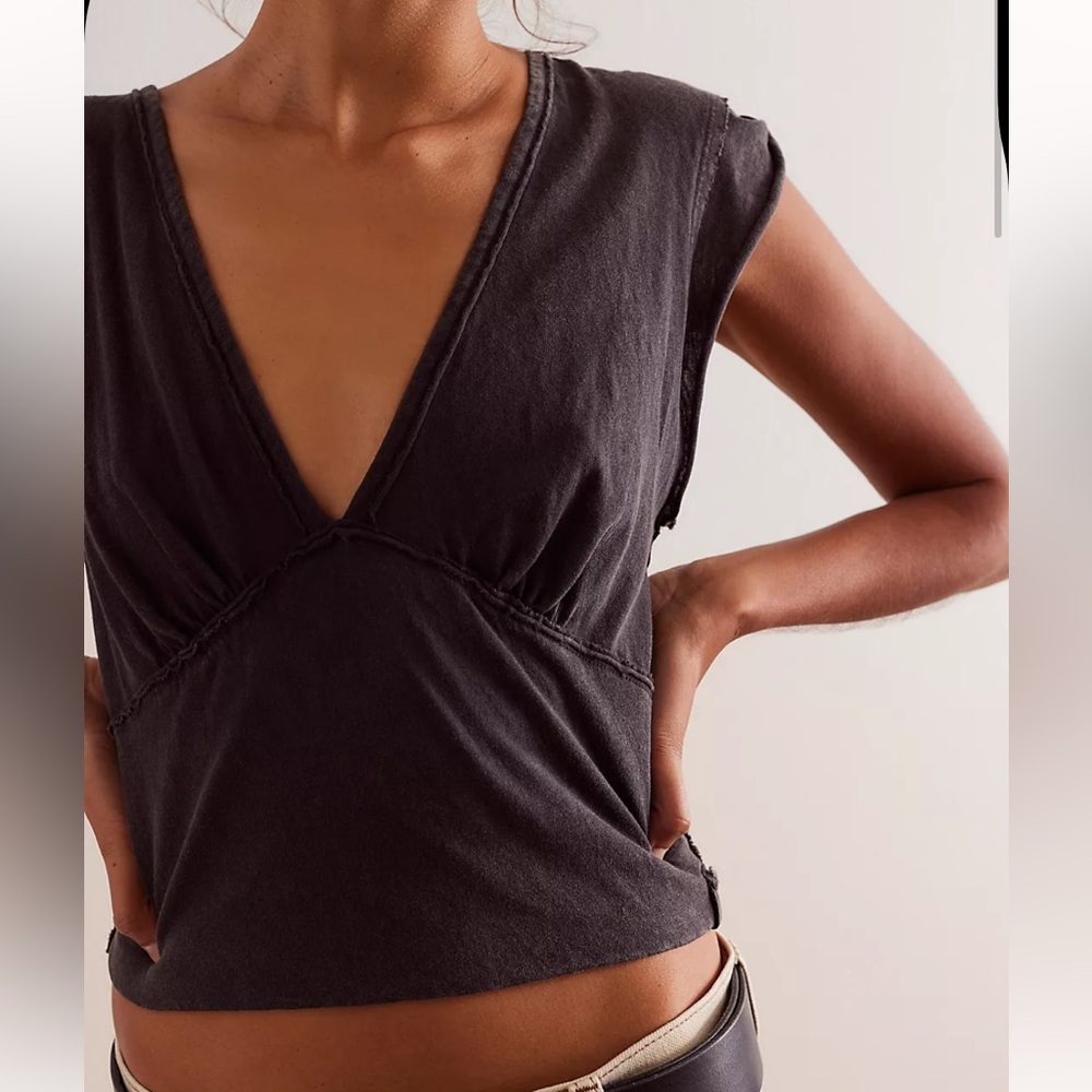 We The Free Charcoal V-Neck Sleeveless Top